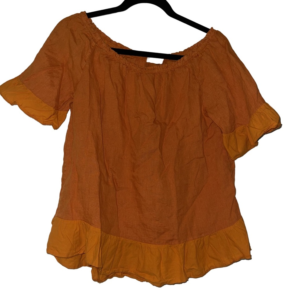 Terzo Millennio Linen Blend Women’s Orange Ruffle Hem Blouse Made In Italy Small